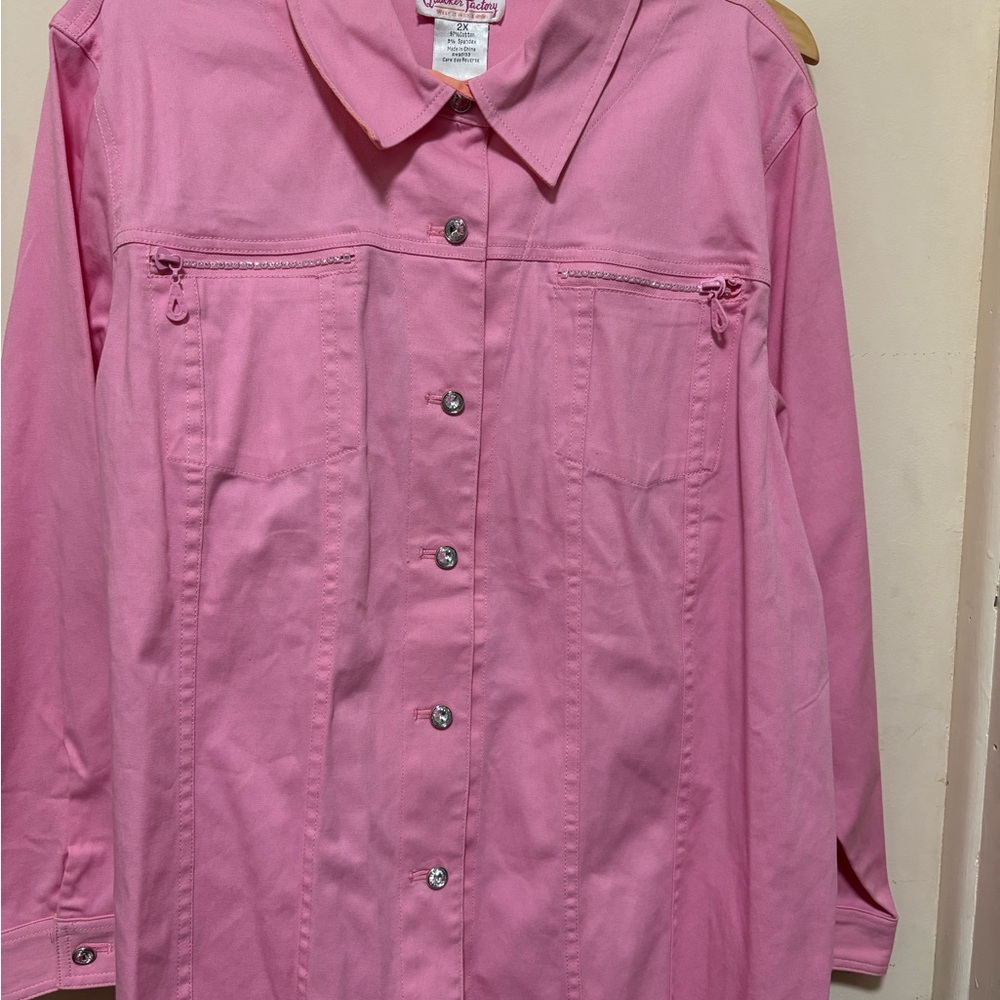 NWT Quacker Factory Pink Rhinestone Jacket with Matching Pants 2XL